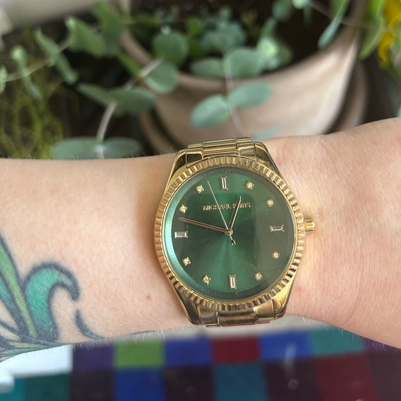 Michael Kors gold and emerald watch with stone accents - Picture 2 of 10